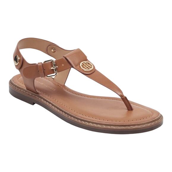 Tommy Hilfiger Women's Bennia Thong Flat Sandals Cognac Size 11 M - Picture 1 of 4